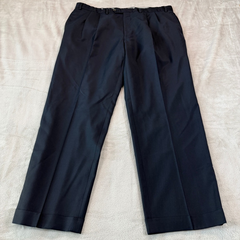 Lauren Ralph Lauren Mens 40x30 Navy Blue 120s Wool Cashmere Pleated Cuffed Pants